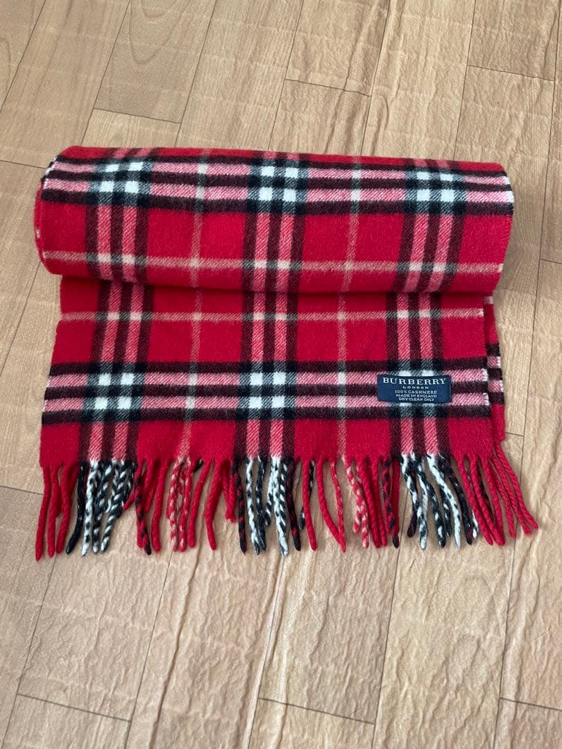 バーバリー ロンドン カシミヤ100% マフラー 赤