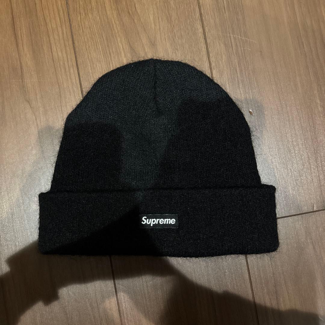 Supreme 黒 ニット帽 モヘア ビーニー 野村周平着用 ミニボックスロゴ