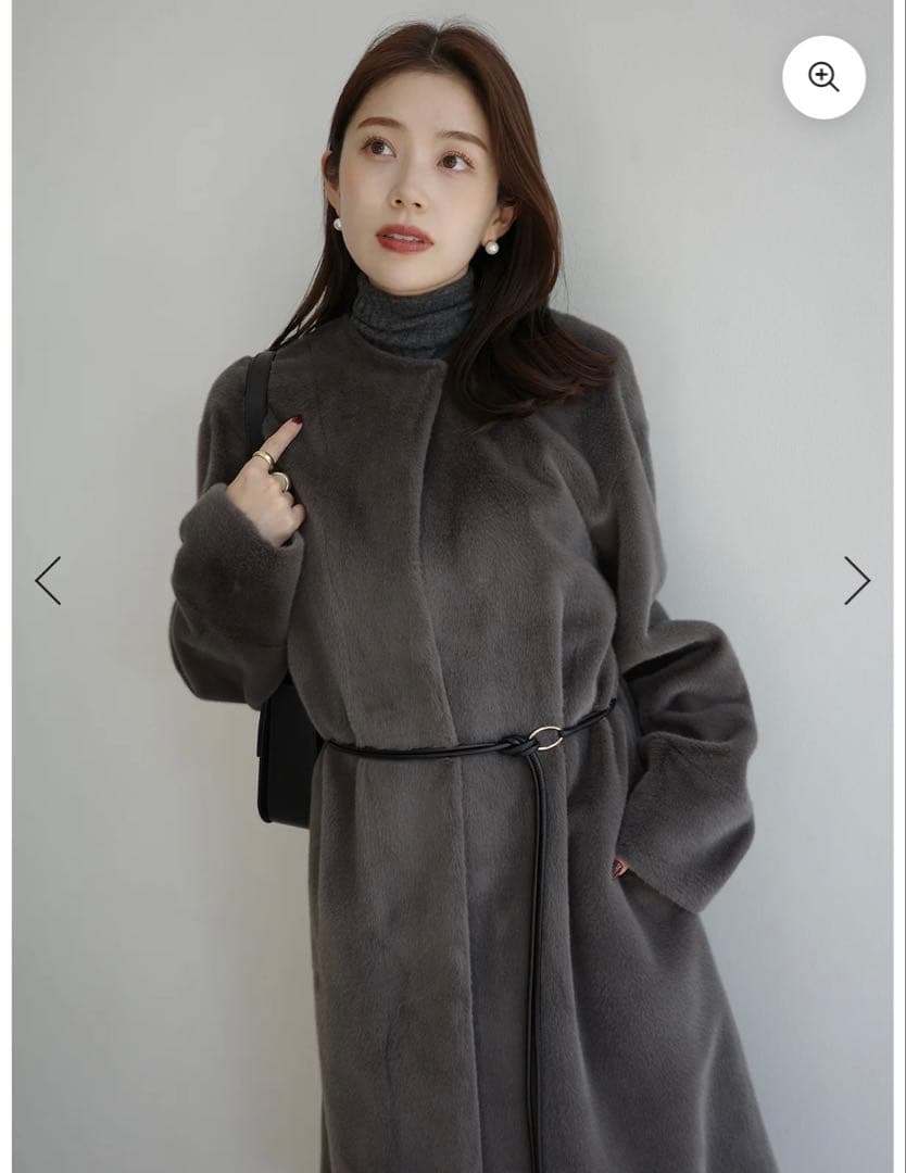 anuans ECOPELノーカラーファーコート