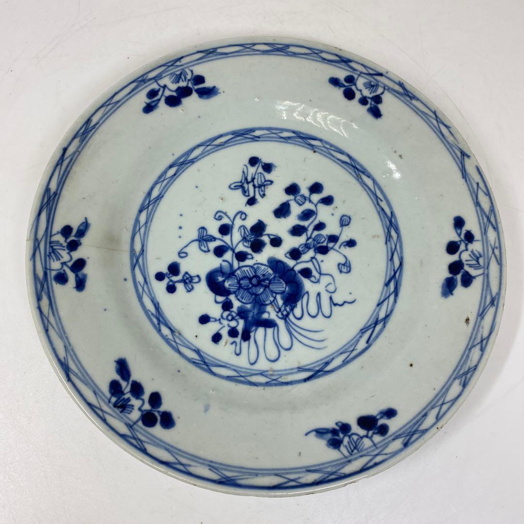 中国清朝時代　青花八寸皿　直径23.7㎝　タサチ　東さ7-0222☆2F