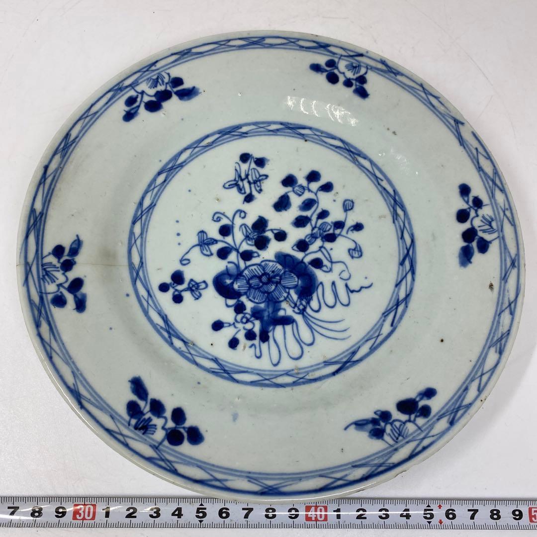 中国清朝時代　青花八寸皿　直径23.7㎝　タサチ　東さ7-0222☆2F