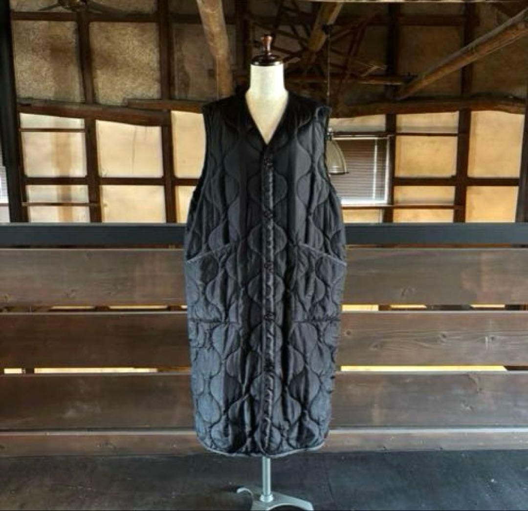 HYKE ハイク キルティング ロング ベスト　ブラックsize1