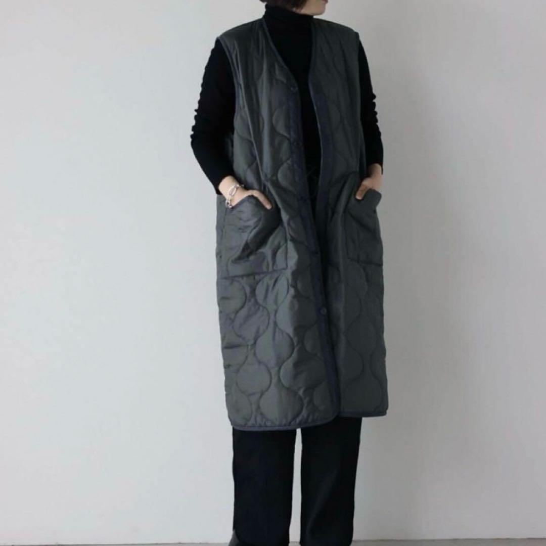 HYKE ハイク キルティング ロング ベスト　ブラックsize1