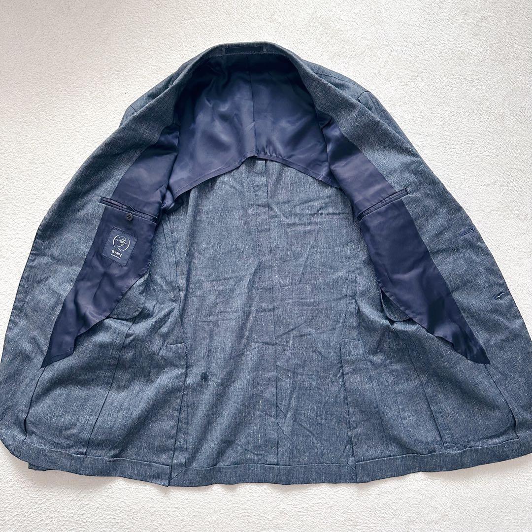 【美品】ビームスエフ　テーラードジャケット　シャンブレー　ネイビー　リネン　現行