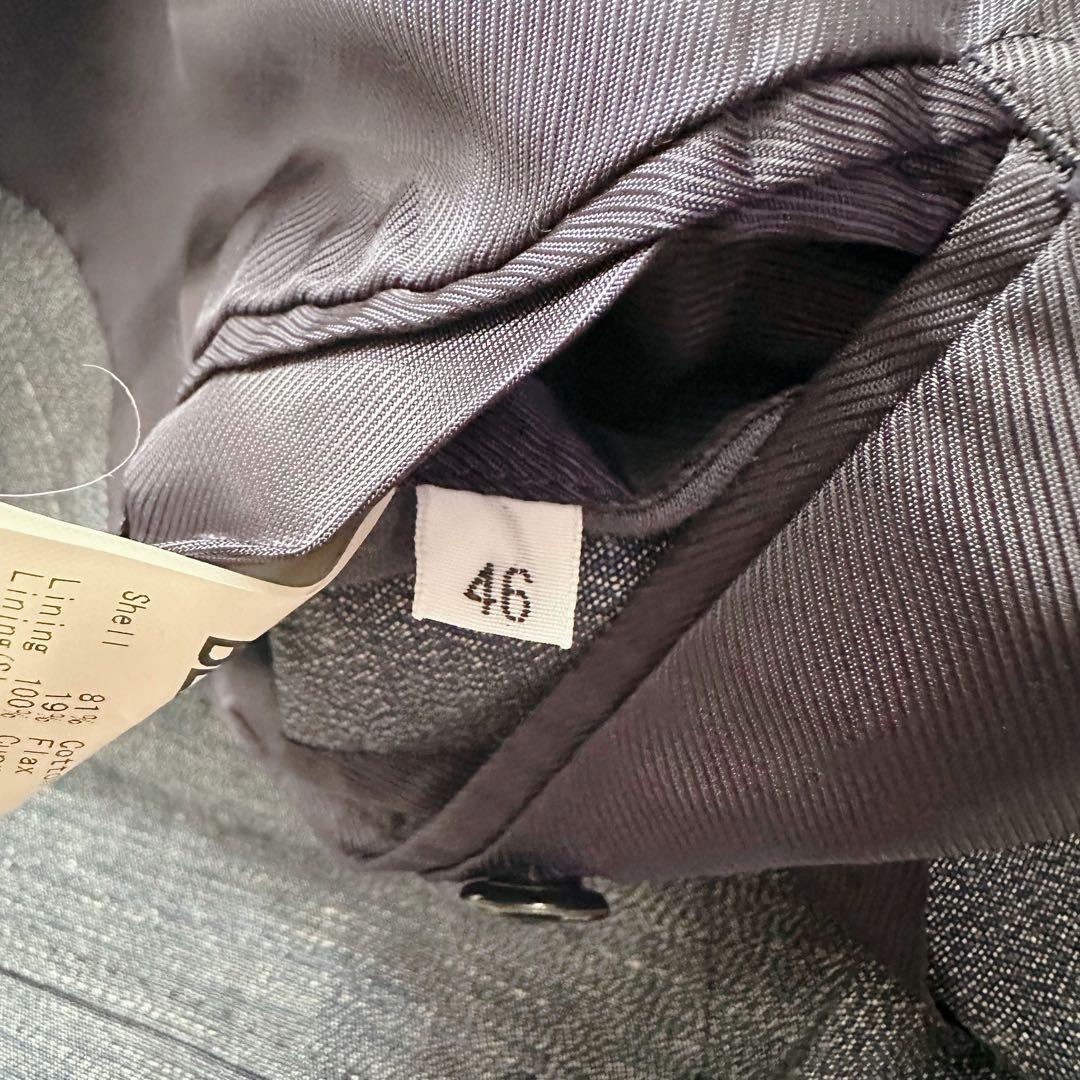 【美品】ビームスエフ　テーラードジャケット　シャンブレー　ネイビー　リネン　現行