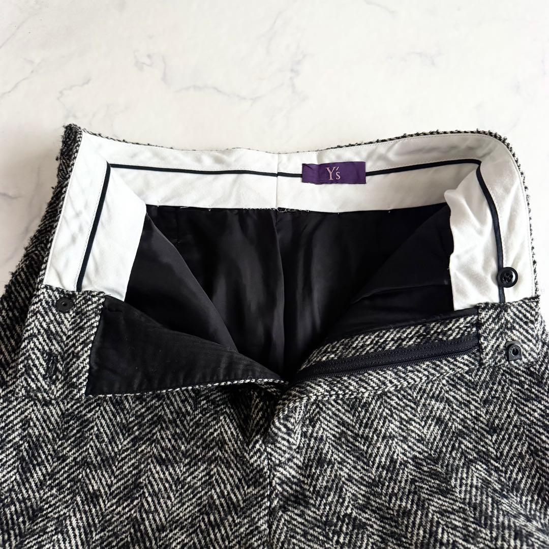 ワイズ 超ワイドパンツ ヘリンボーン ツイード シルク混 ウール ヨウジヤマモト