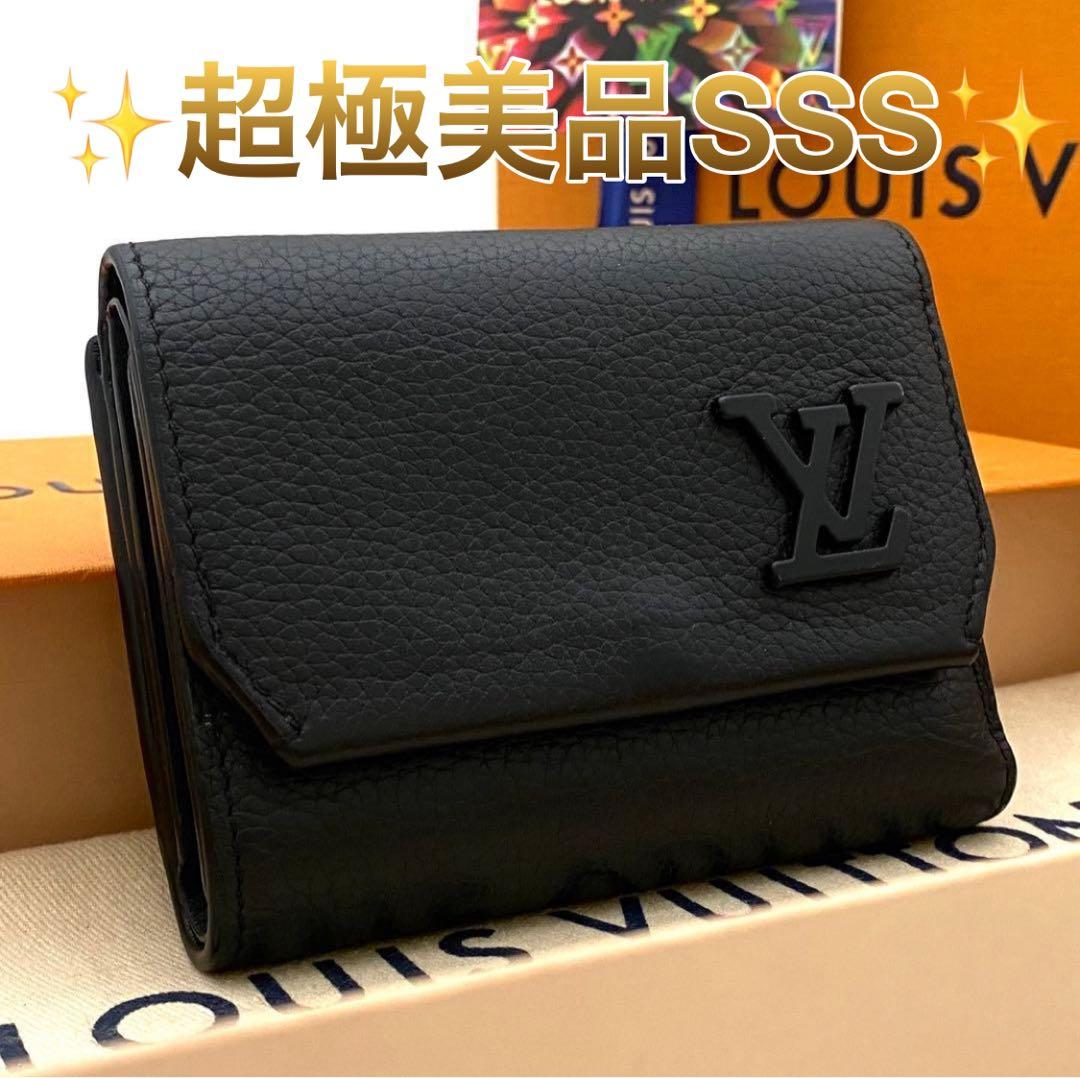 ルイヴィトン アエログラム ポルトフォイユ パイロット 三つ折り財布 ブラック