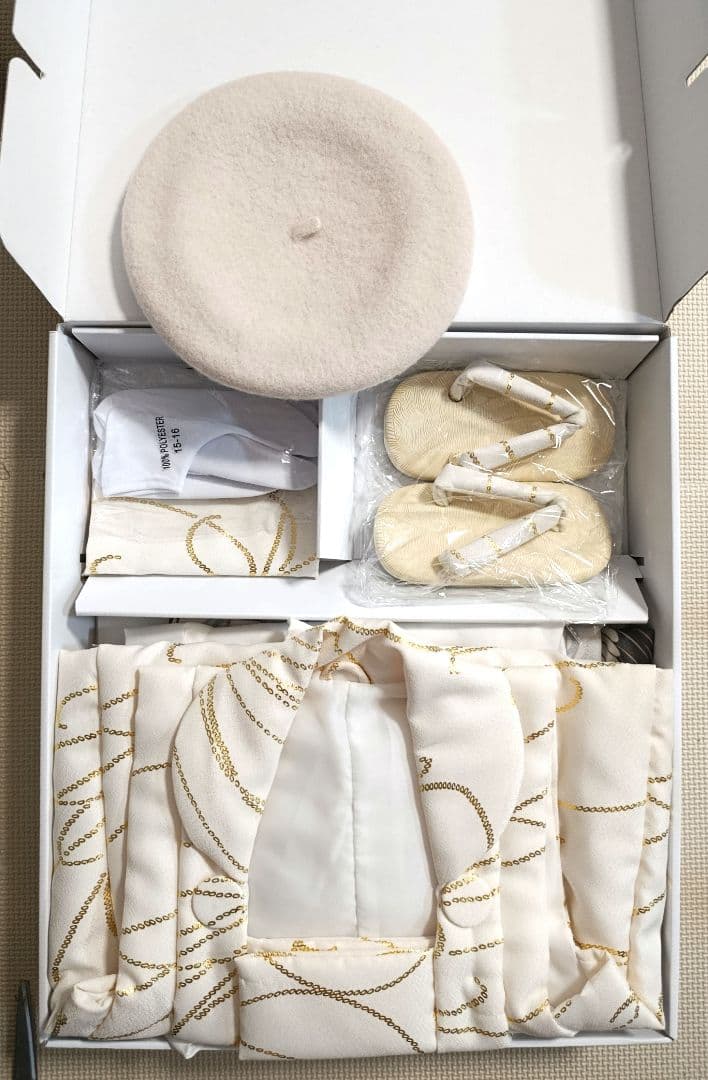 ひよこ商店 七五三 3歳 男の子 ベレー帽被布セット クリーム金彩×ミント吉祥鶴