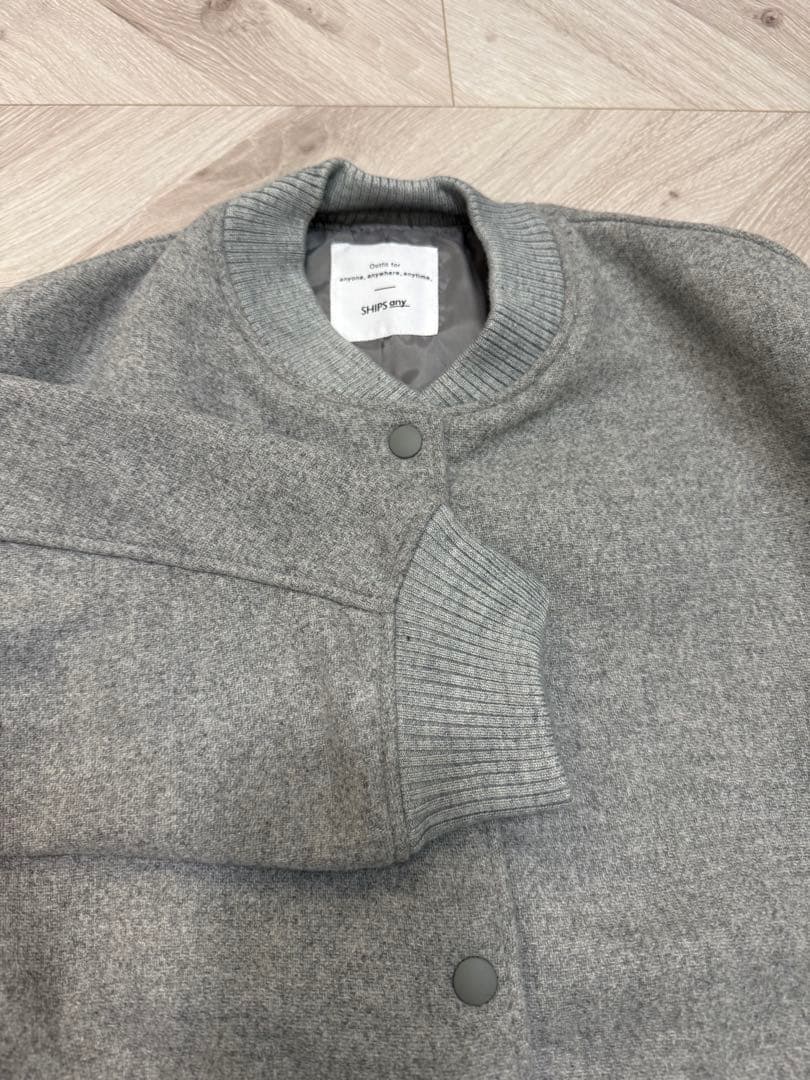 新品未使用 SHIPS any バーシティジャケット スタジャン グレーウール混