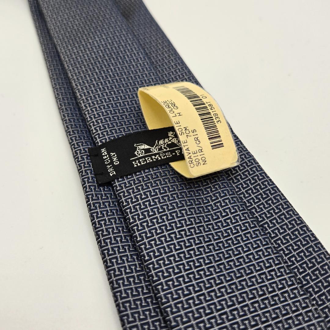 HERMES ダークブルー 幾何学模様 スリムタイ