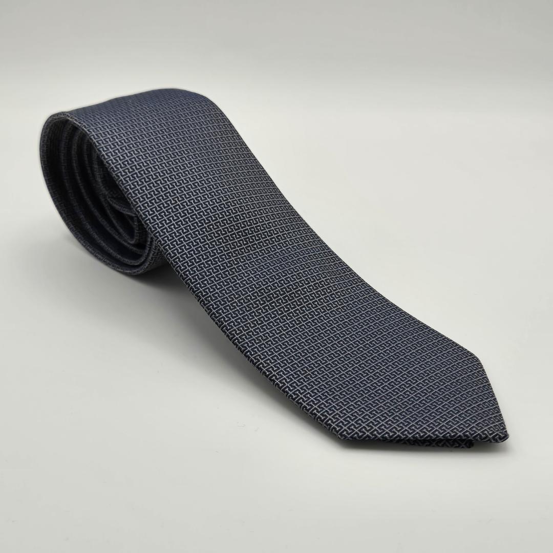 HERMES ダークブルー 幾何学模様 スリムタイ