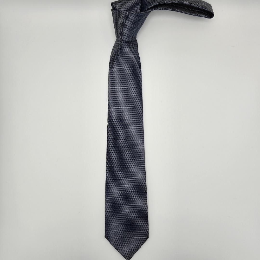 HERMES ダークブルー 幾何学模様 スリムタイ
