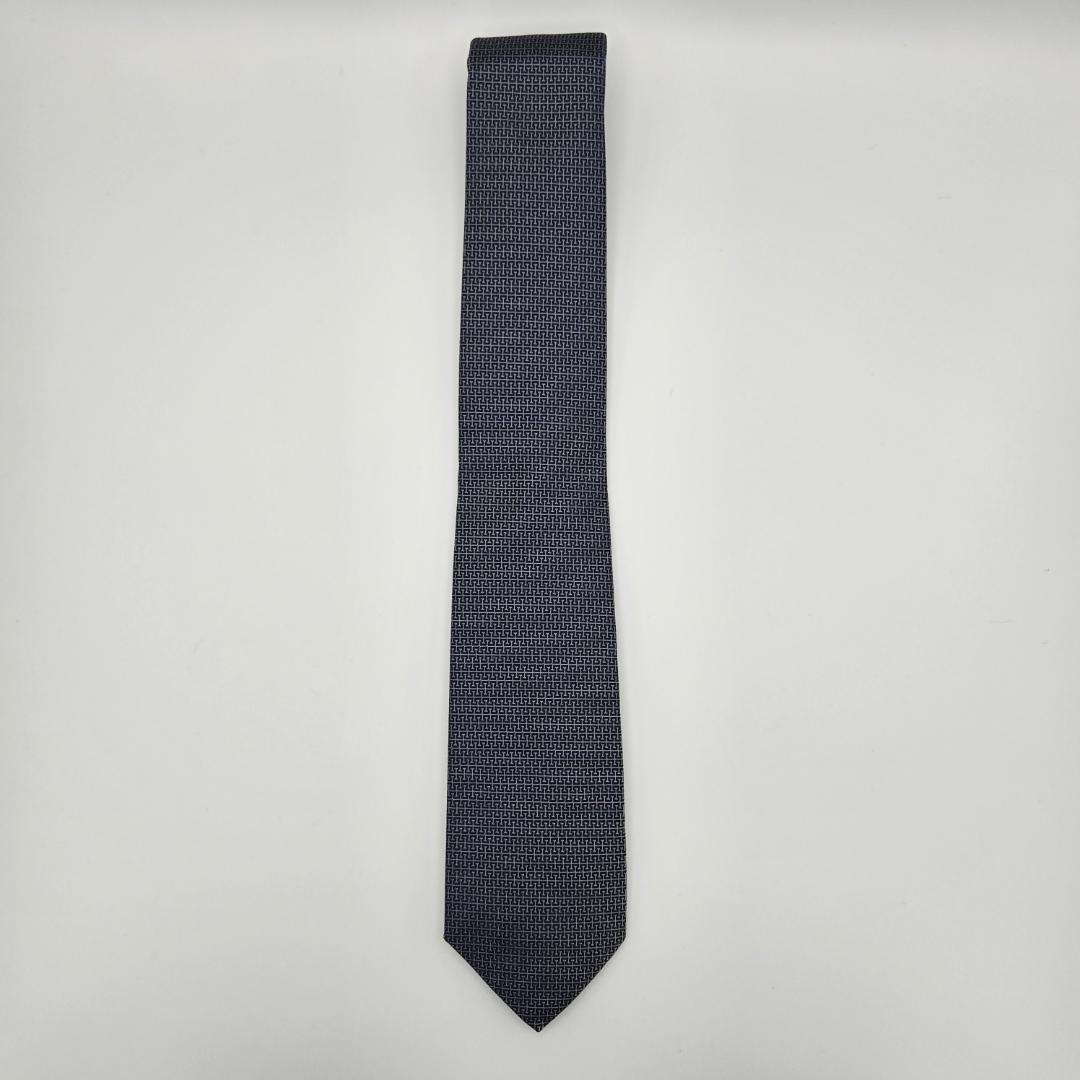 HERMES ダークブルー 幾何学模様 スリムタイ