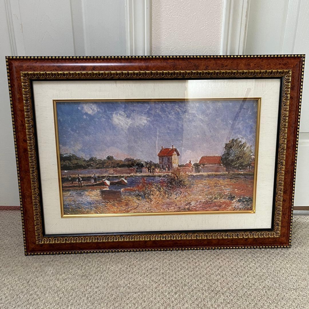 アルフレッド・シスレー　「サン・マメスのロワン河畔」　複製画　油彩画　風景画