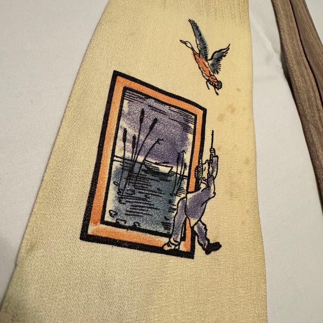ネクタイnecktieハンドペイント50s紳士服スーツ古着ビンテージブランド鳥