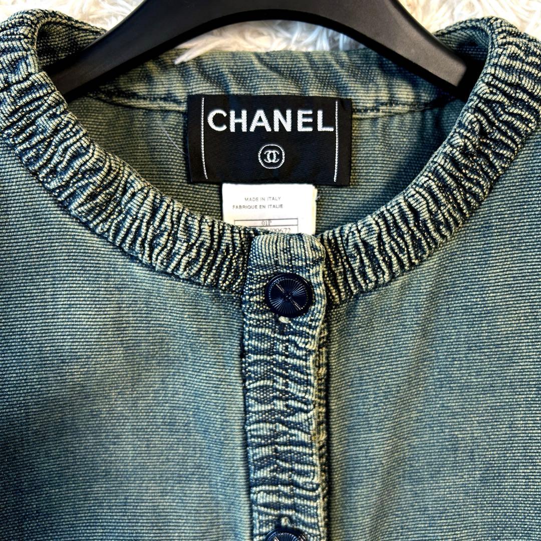 CHANEL シャネル デニムジャケット ココマーク シャーリング加工 長袖