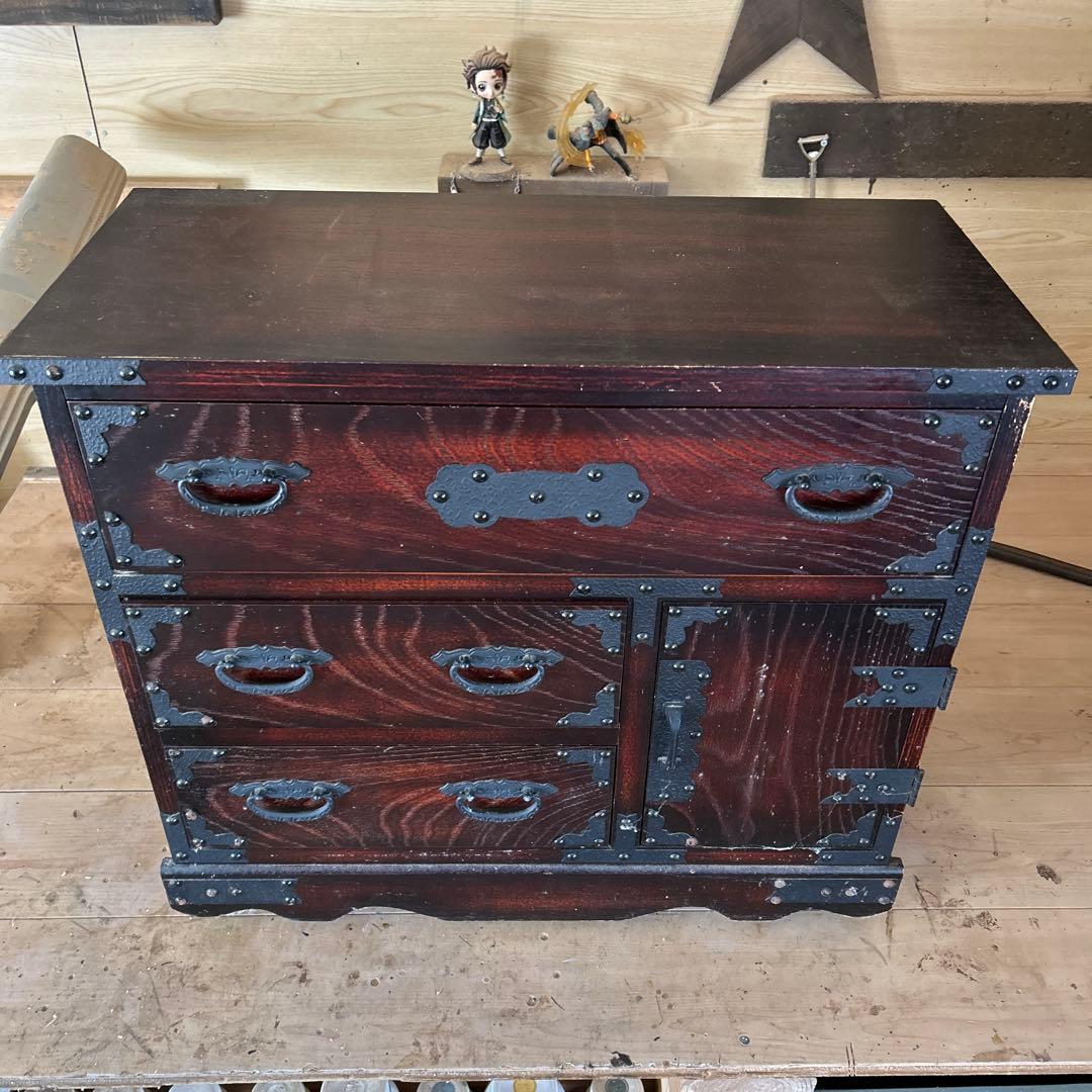 和箪笥 民芸調 時代箪笥風 引き出し収納 金具付き 和モダン 車箪笥