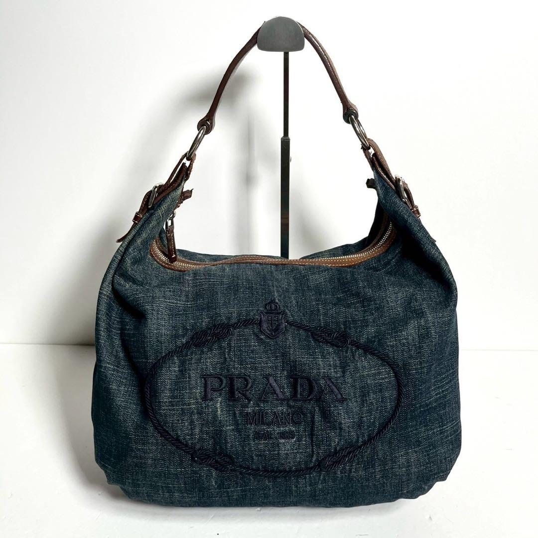 【超希少✨】プラダ ホーボー ワンショルダーバッグデニム 肩掛け ジャガードロゴ