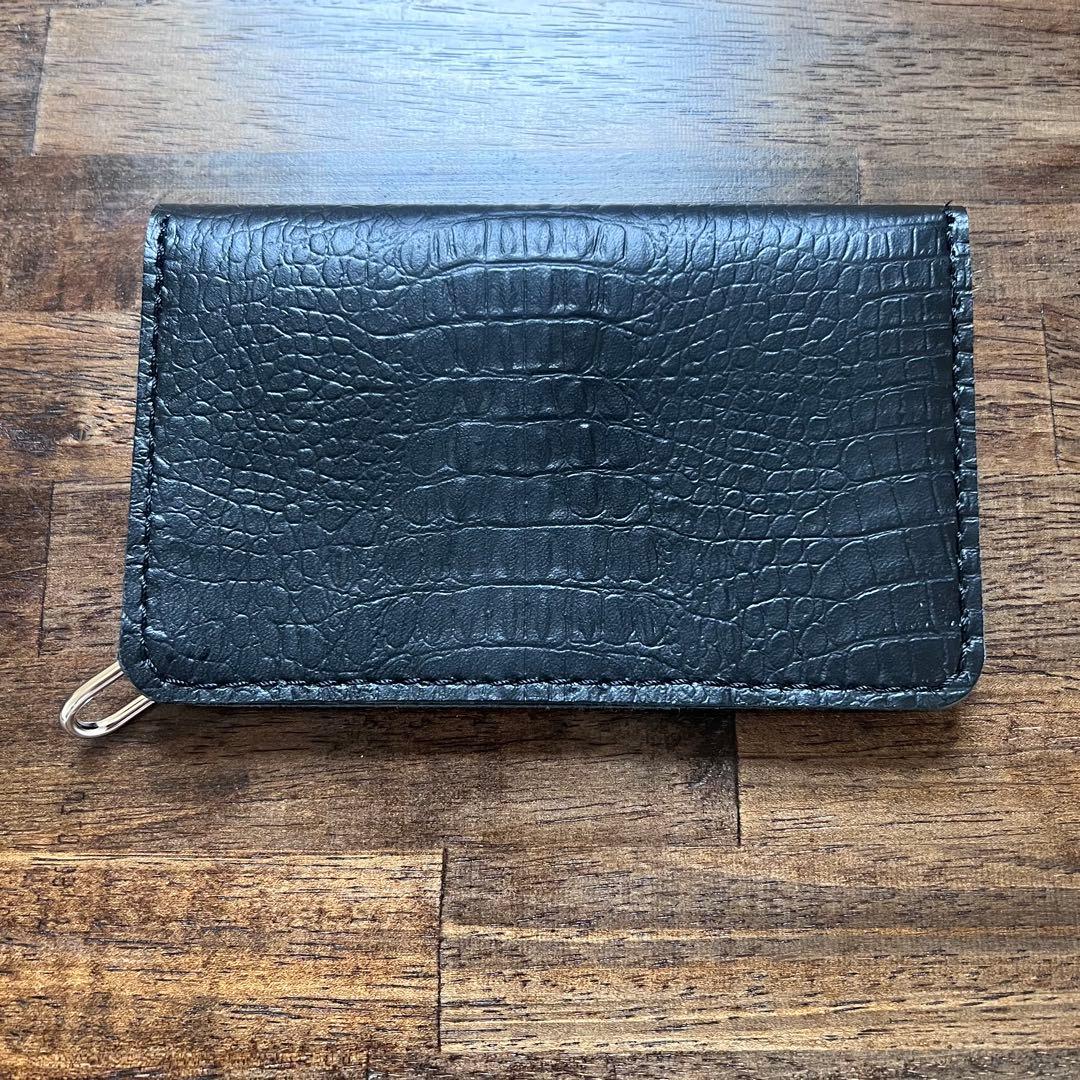 姫路レザー トラッカーウォレットミドル 黒 クロコ型押し 『紙幣折らずに収納可』