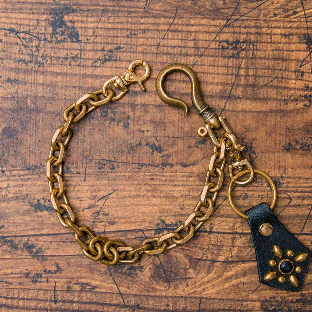 ウォレットチェーン スタッズキーリングセットブラス37cm