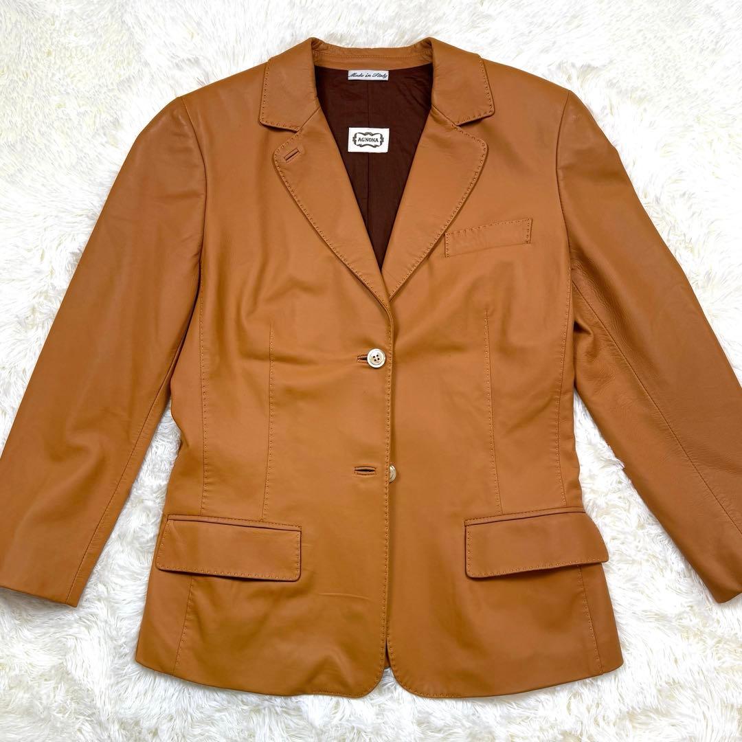 希少サイズ極美品 アニオナ テーラードジャケット レザー キャメル 42 L