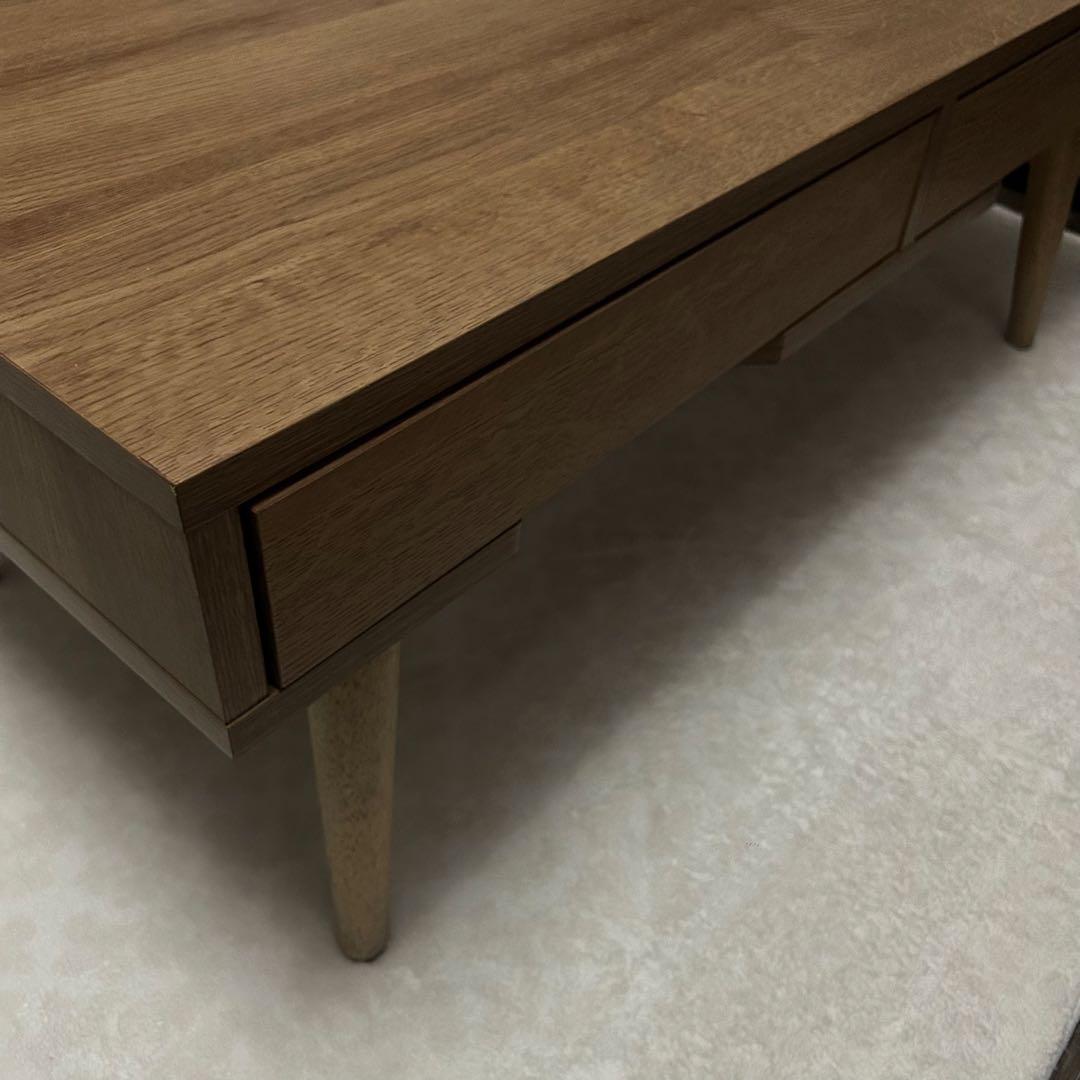 【LOWYA】ローテーブル センターテーブル 引出し付き -ライトブラウン-