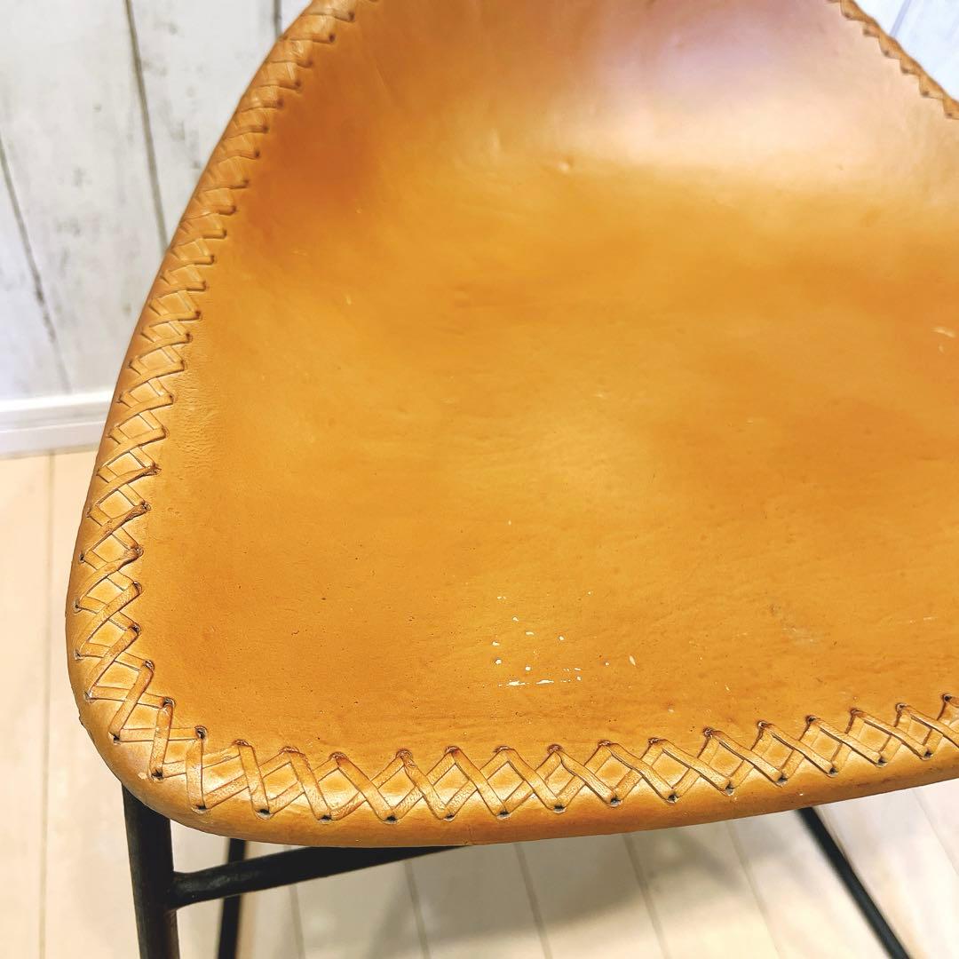 本革スツール レザースツール　アイアンレッグ　キャメル