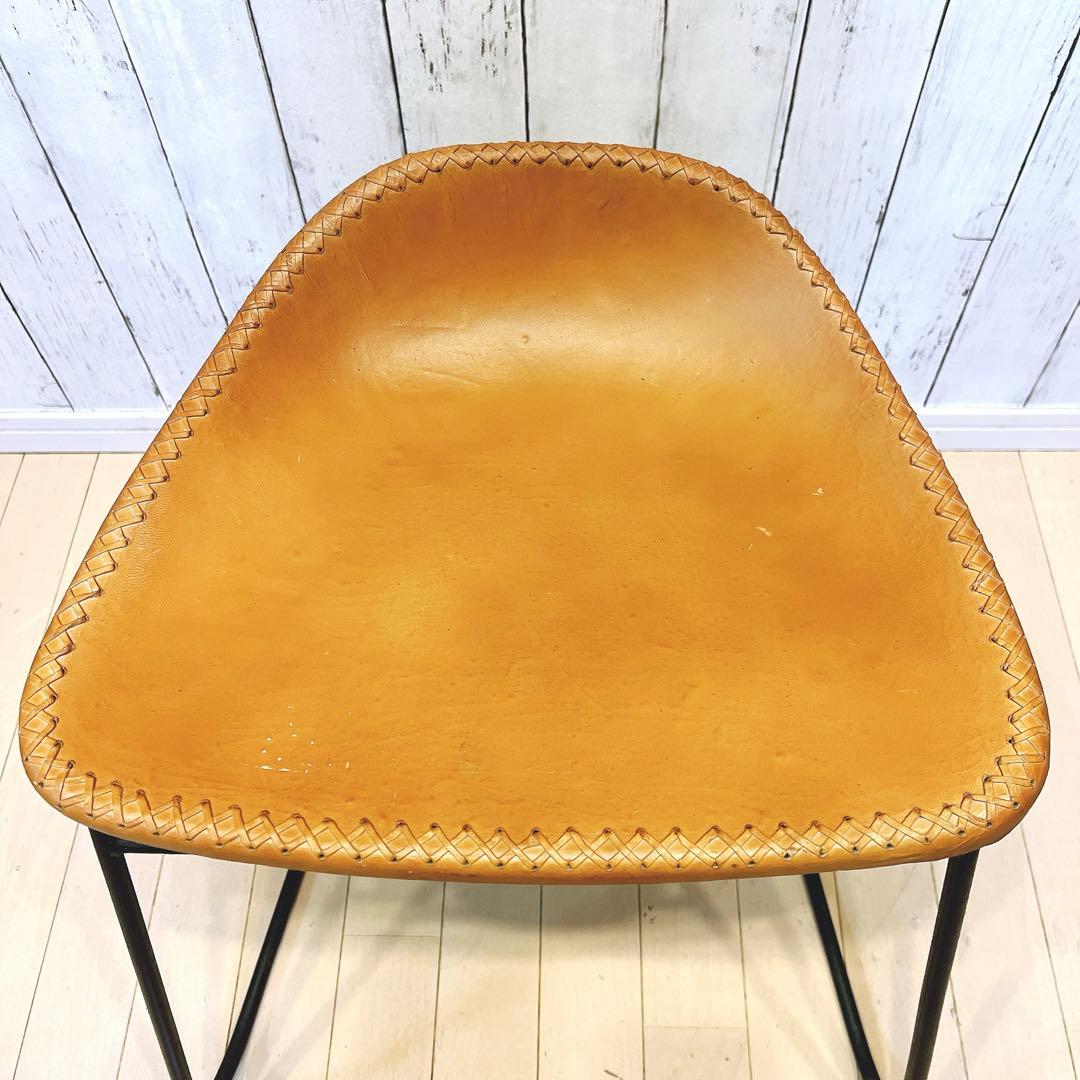 本革スツール レザースツール　アイアンレッグ　キャメル