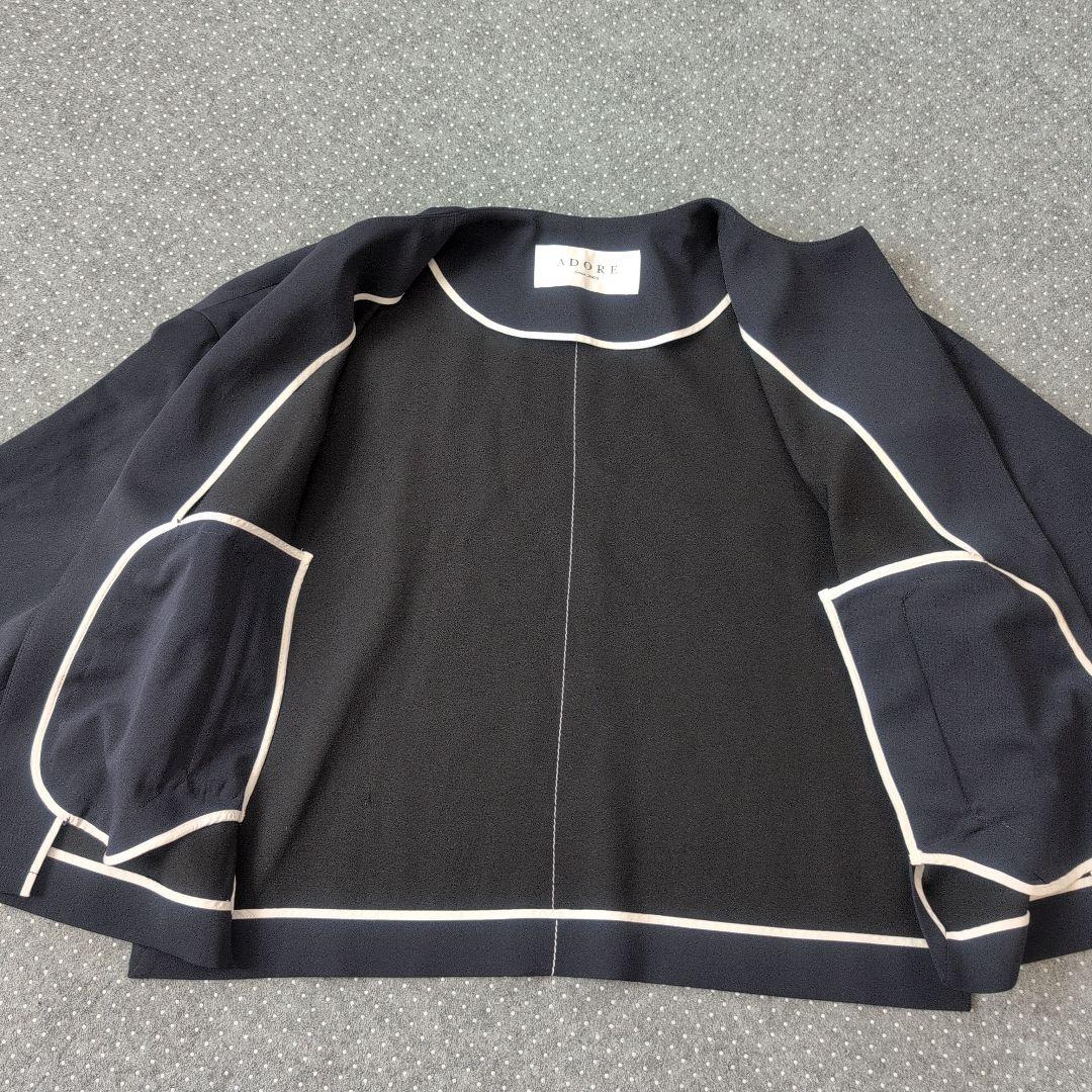 ADORE アドーア ノーカラージャケット ステッチ ネイビー 38 美品