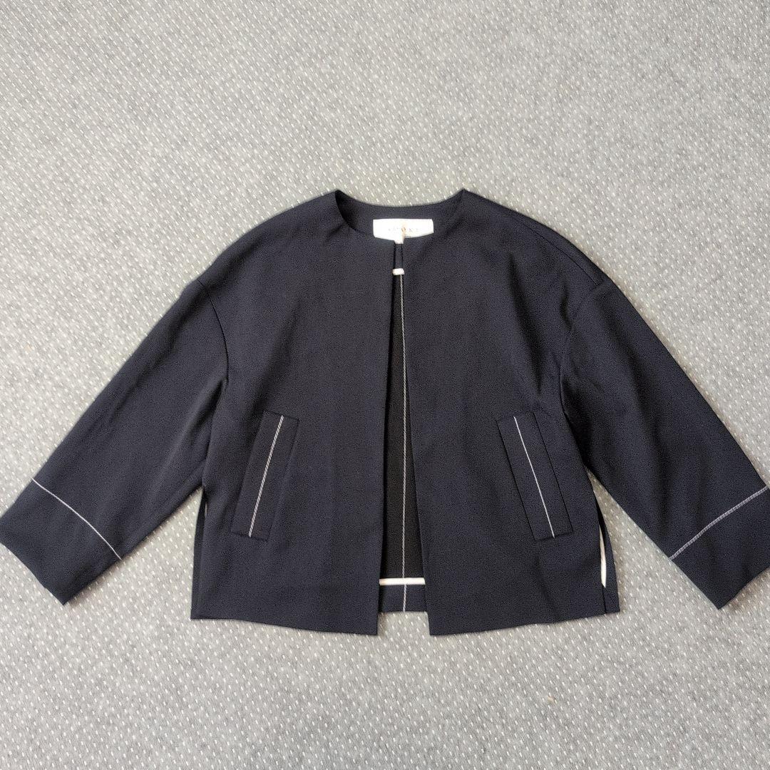 ADORE アドーア ノーカラージャケット ステッチ ネイビー 38 美品