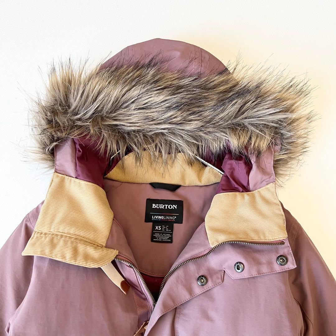 3207【美品】バートン　ジャケット 無地 ファー付き　中綿入り　ピンク　XS