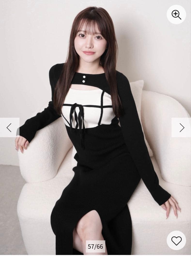 リップサービスデコルテオープンバイカラーニットワンピース