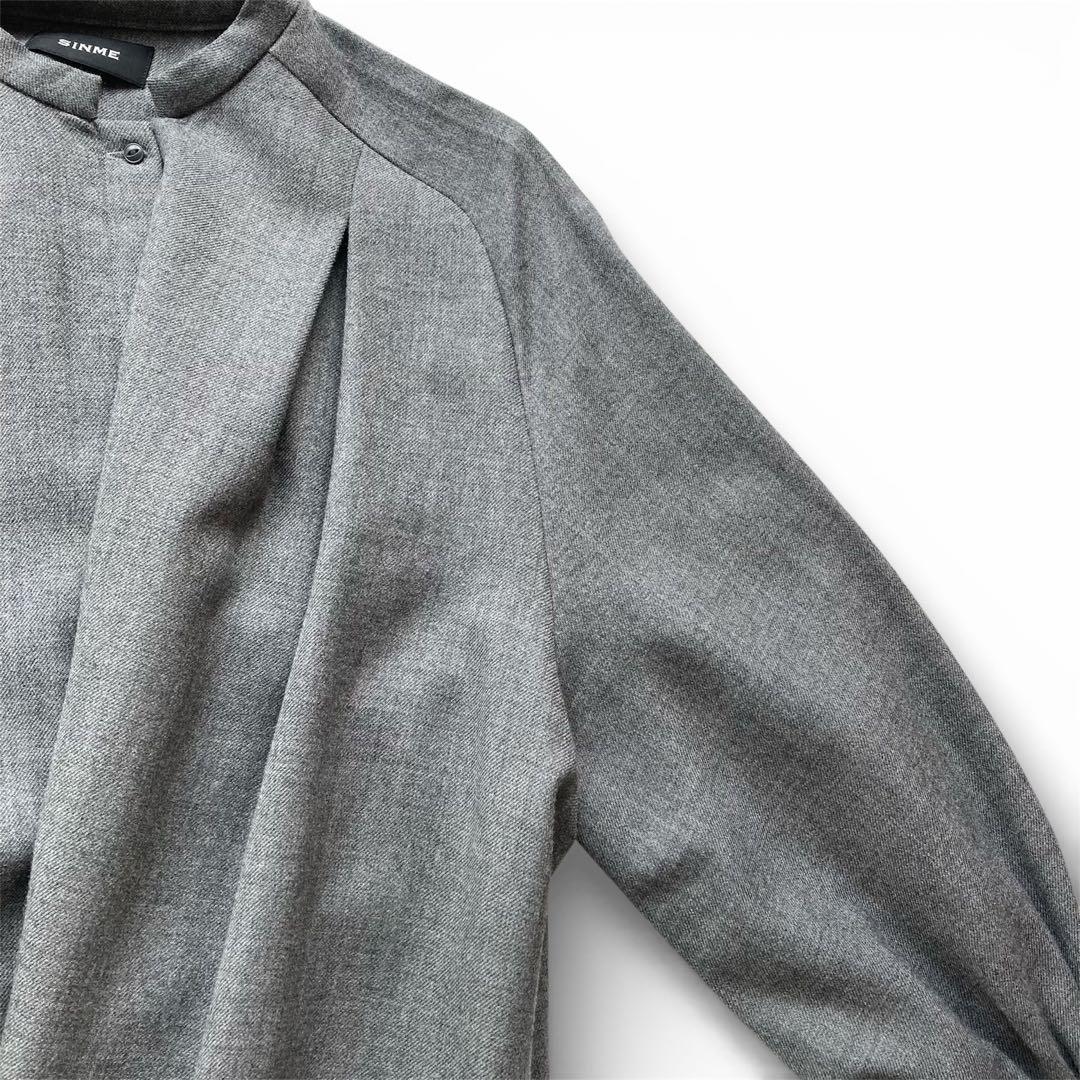 シンメ　スモックドレス　ウール　サイズFREE グレー　比翼仕立て