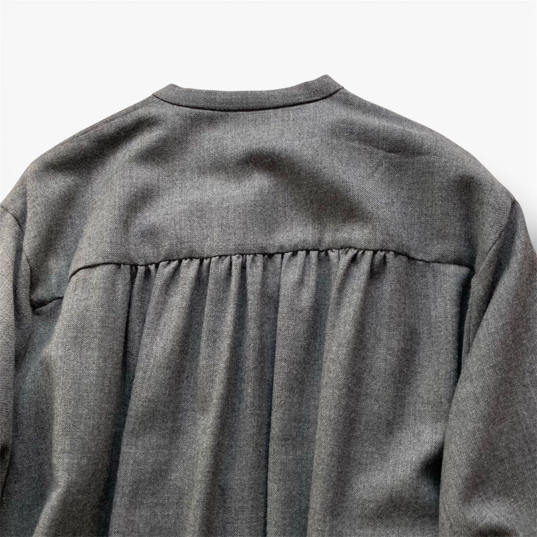 シンメ　スモックドレス　ウール　サイズFREE グレー　比翼仕立て