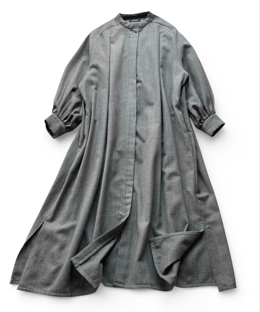 シンメ　スモックドレス　ウール　サイズFREE グレー　比翼仕立て