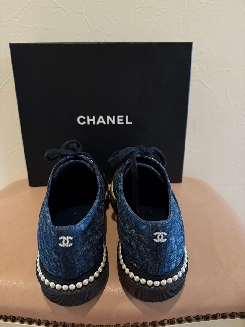 値下げ❣️CHANEL ネイビー パール装飾 スニーカー