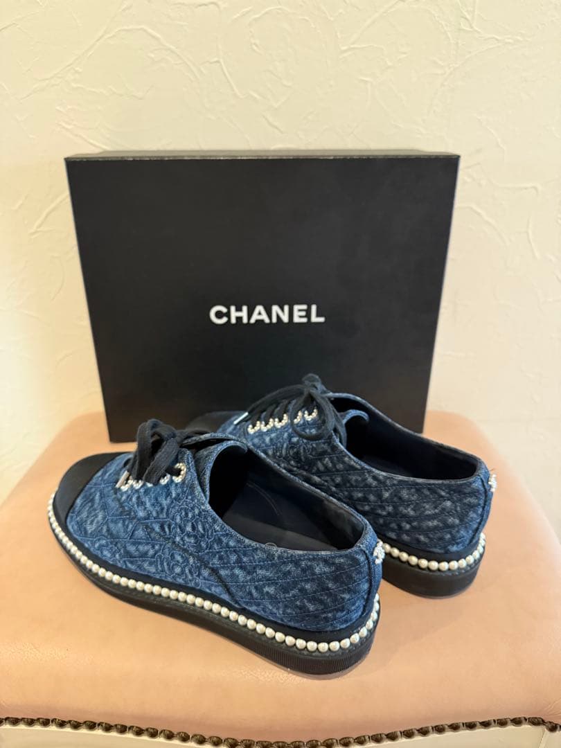 値下げ❣️CHANEL ネイビー パール装飾 スニーカー