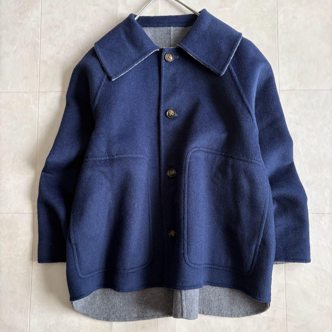美品✨ nop de nod リバーシブルウールショートコート 紺×グレー M