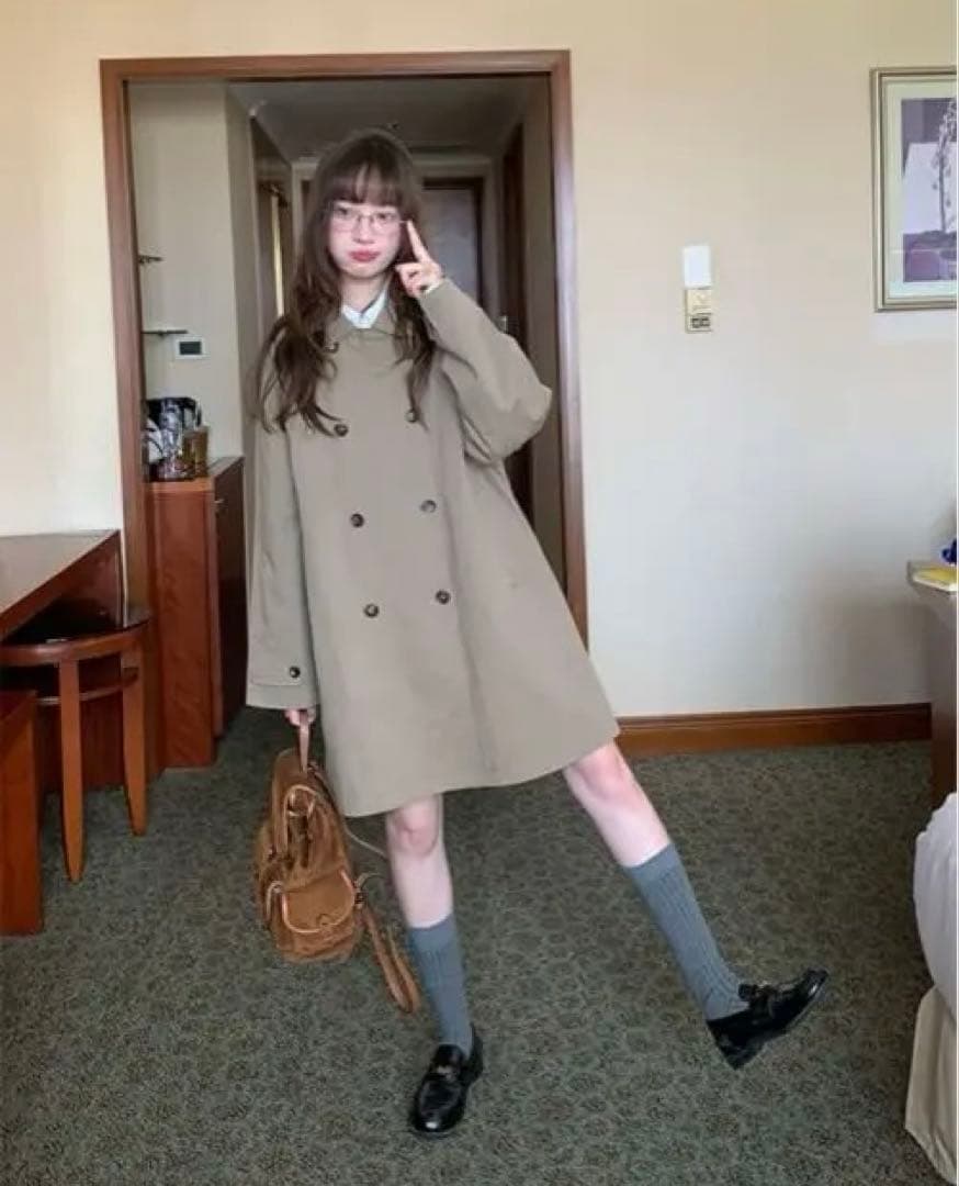 lumiyumi 大人可愛い ミドル丈 丸襟 トレンチコート