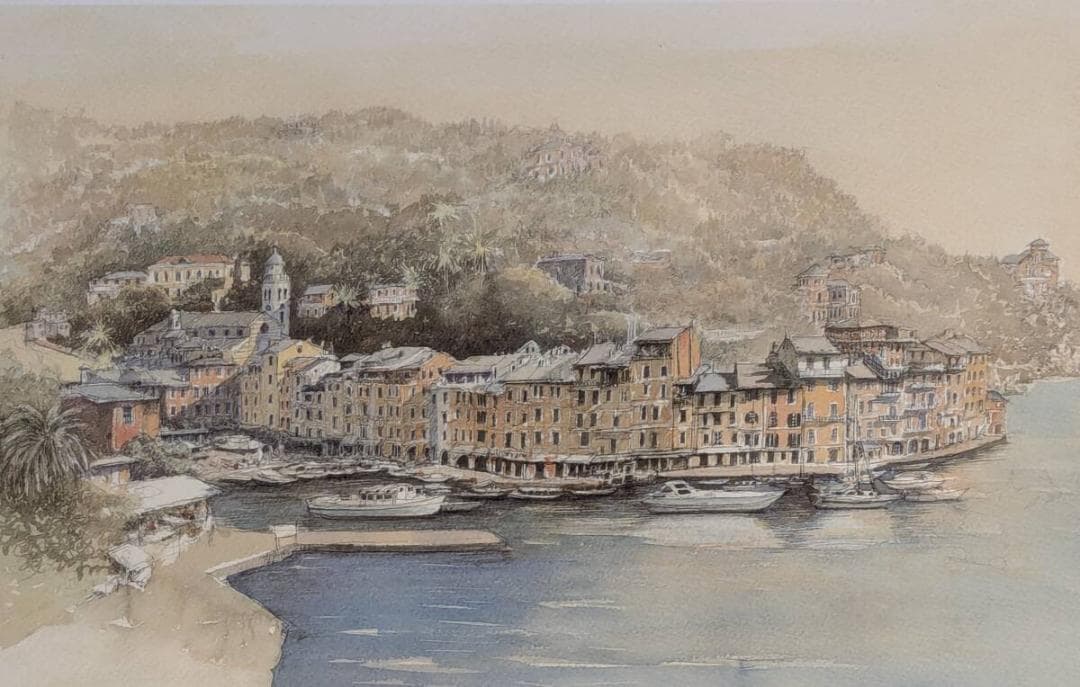 【真作】版画　織田義郎　リトグラフ　ポルトフィーノ　人気画家　名品　T164