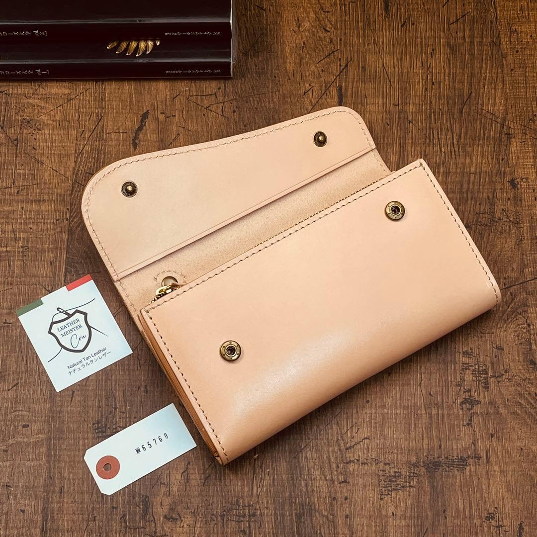 メンズ財布 長財布 本革 ラウンドファスナー ヌメ革 手縫い ロングウォレット