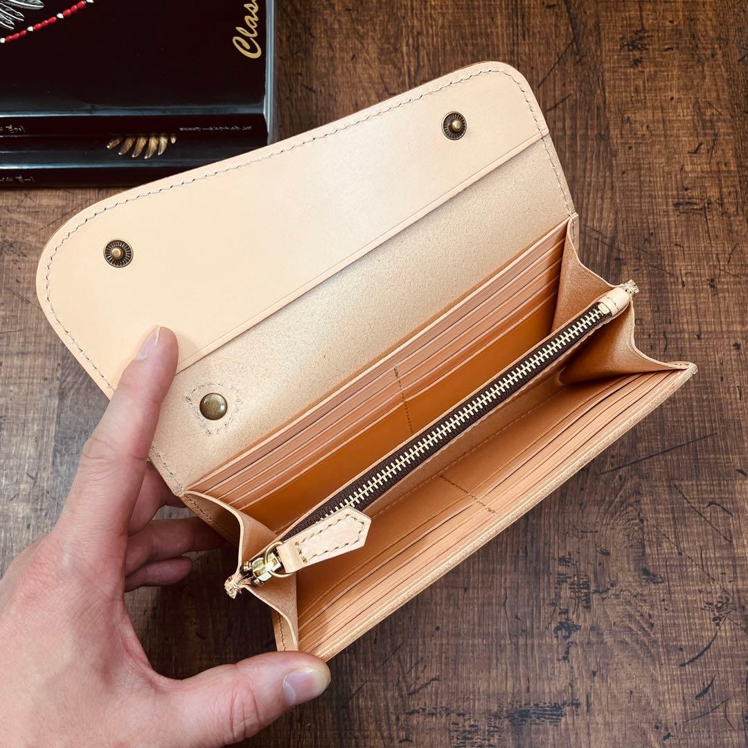 メンズ財布 長財布 本革 ラウンドファスナー ヌメ革 手縫い ロングウォレット