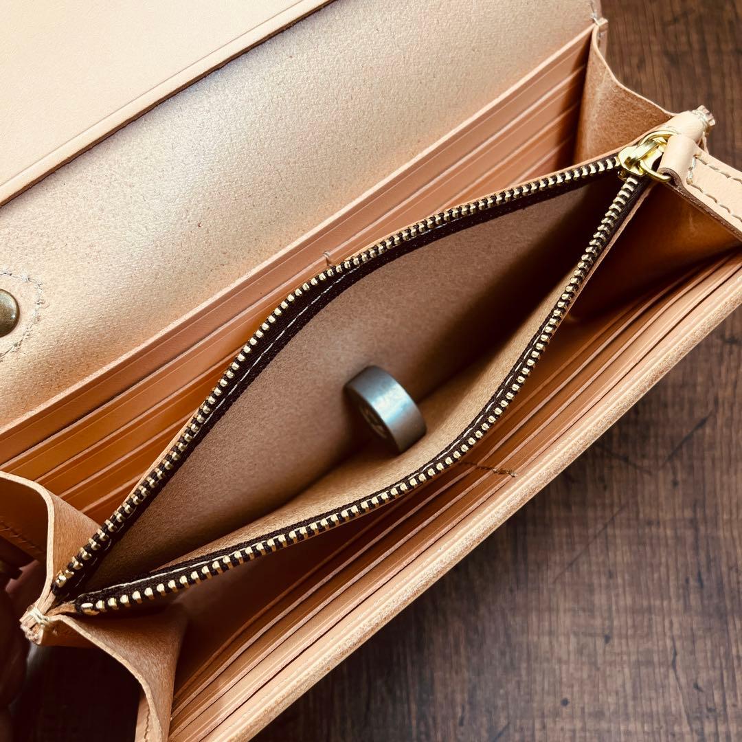 メンズ財布 長財布 本革 ラウンドファスナー ヌメ革 手縫い ロングウォレット