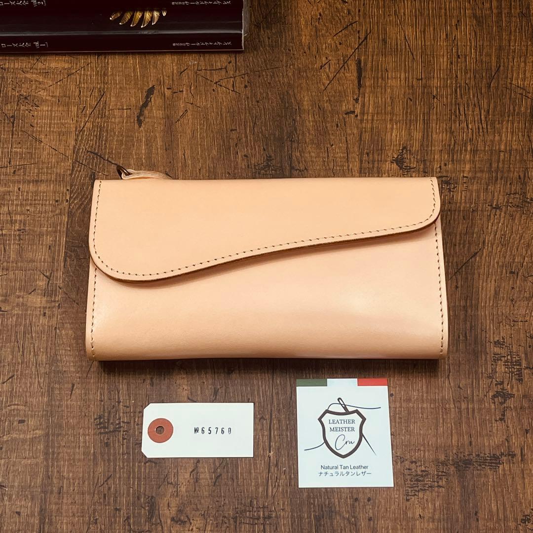 メンズ財布 長財布 本革 ラウンドファスナー ヌメ革 手縫い ロングウォレット