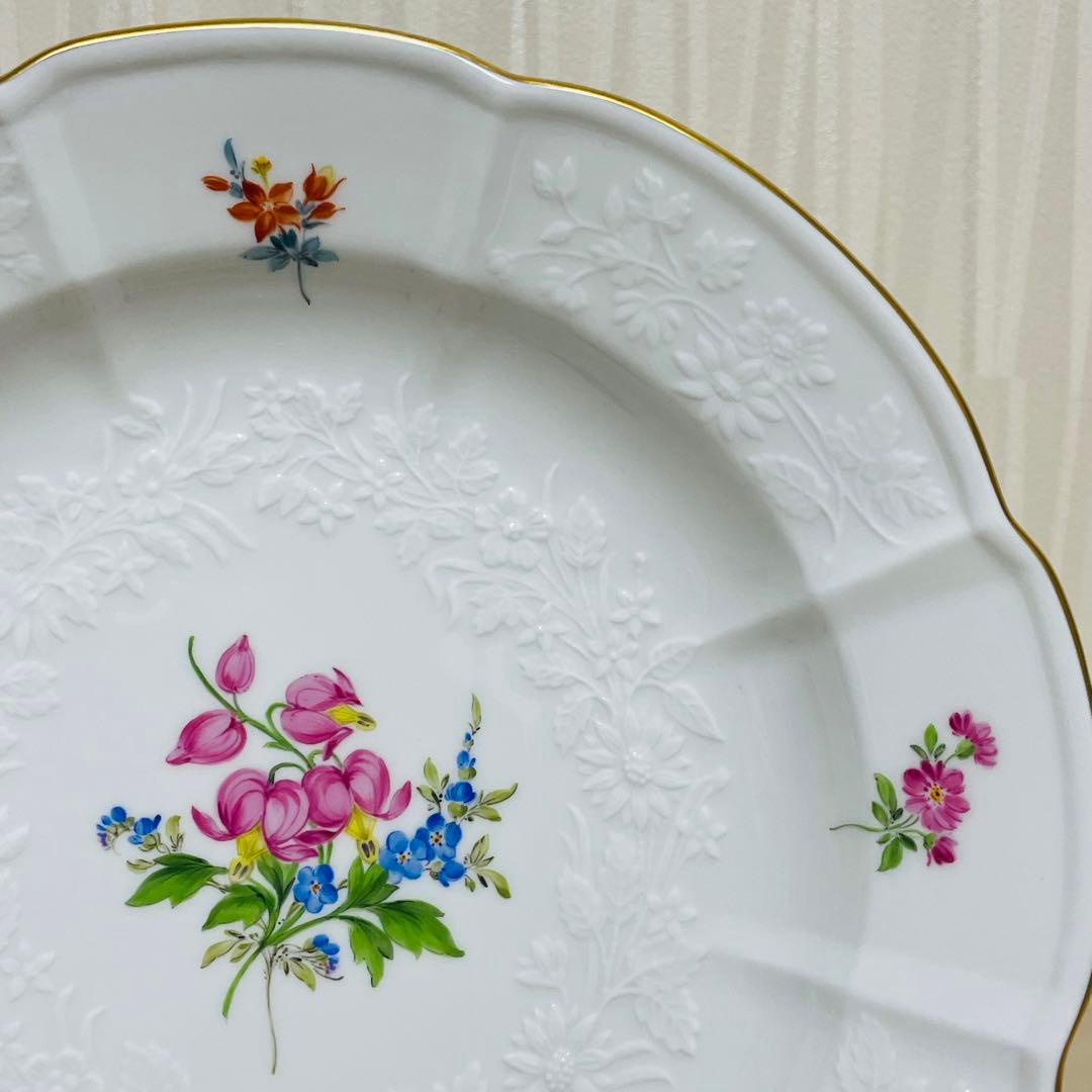 未使用 Missen マイセン 花文 フラワー レリーフ 皿 プレート 20cm