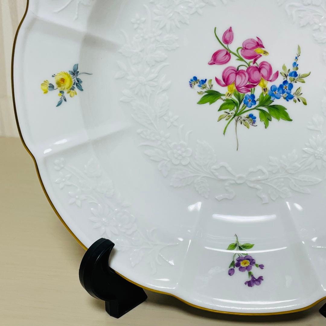 未使用 Missen マイセン 花文 フラワー レリーフ 皿 プレート 20cm