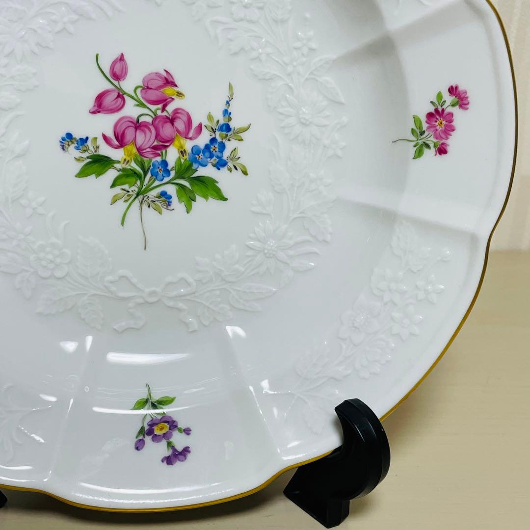 未使用 Missen マイセン 花文 フラワー レリーフ 皿 プレート 20cm