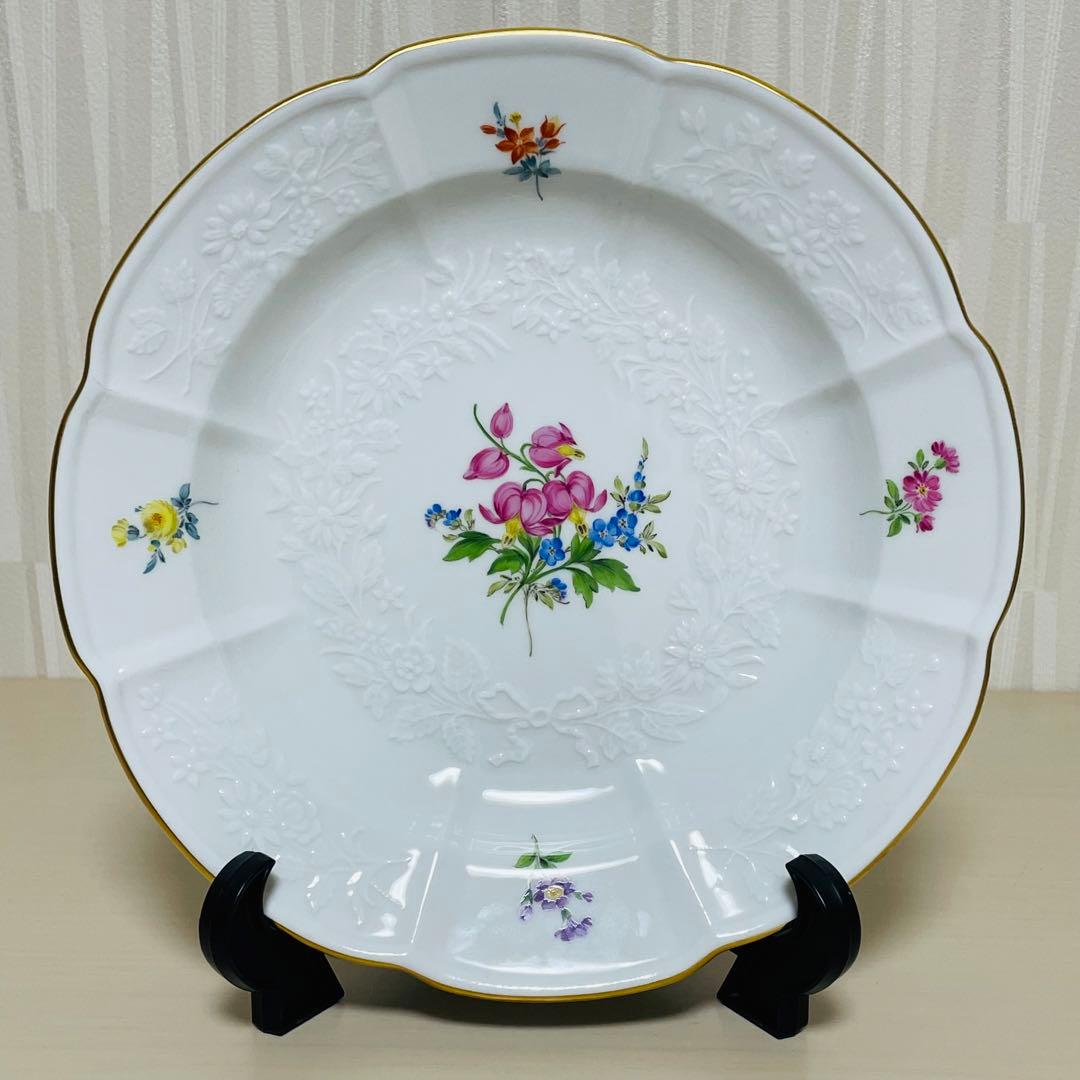 未使用 Missen マイセン 花文 フラワー レリーフ 皿 プレート 20cm