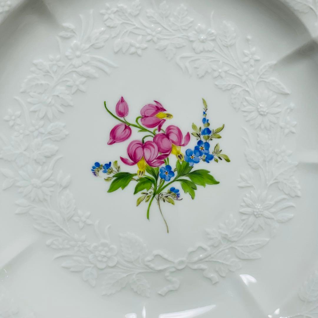 未使用 Missen マイセン 花文 フラワー レリーフ 皿 プレート 20cm