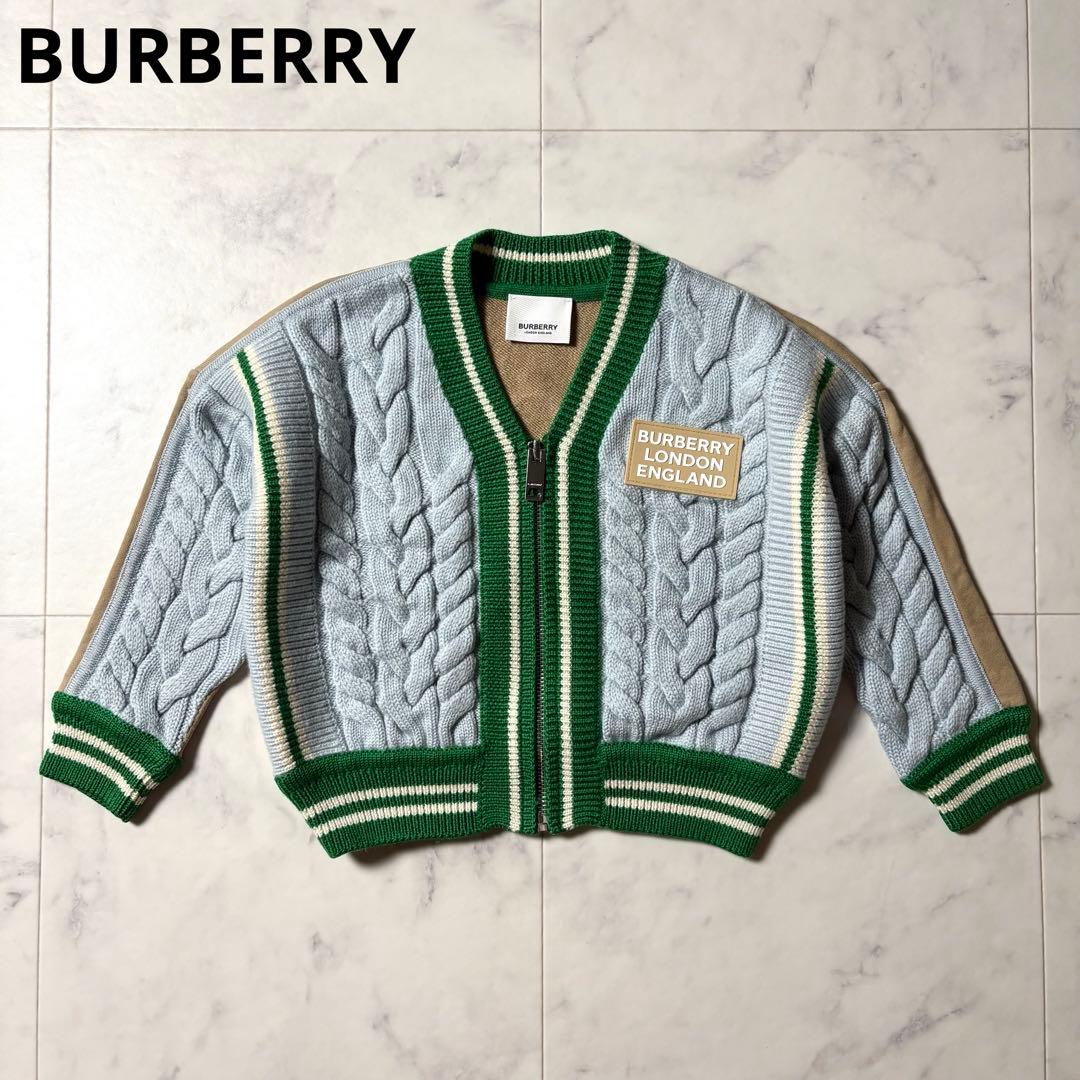 【美品】現行 バーバリー ラバーロゴ ケーブル ニット ジャケット 104cm